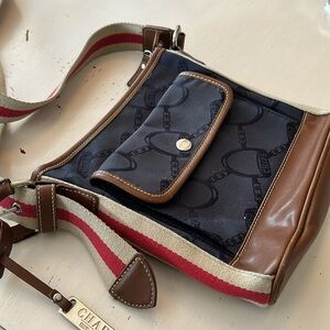 Chaps Crossbody Navy Khaki Red Brown Logo Hang Charm Buckle Purse